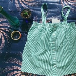 J Crew button up Green white striped Tank sz6 NWT